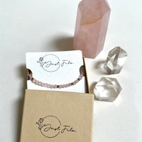 Rose Quartz Beaded Bracelet - Gold Beads