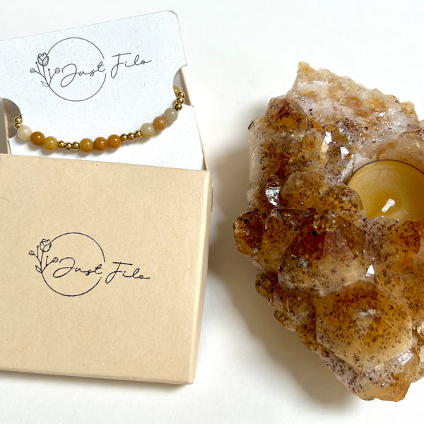 Citrine Beaded Bracelet  - Gold Beads