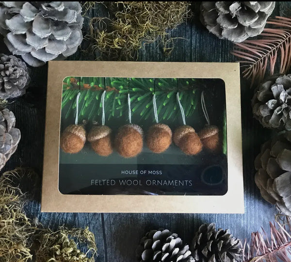 Felted Wool Mini Acorn Ornaments - Set of 6