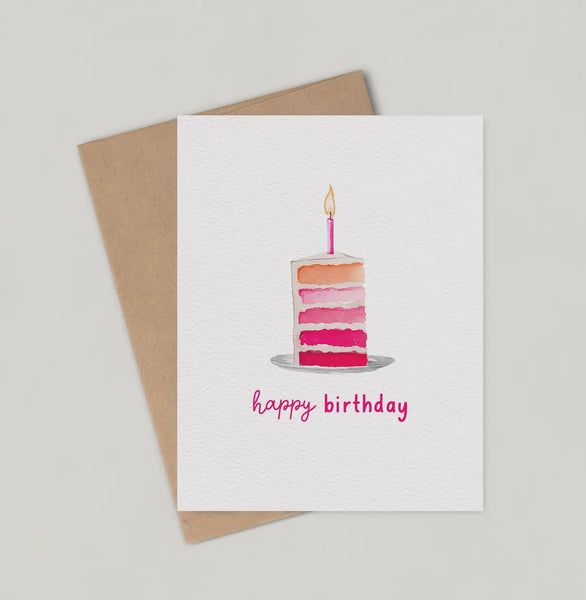 Pink Birthday Cake Card, Happy Birthday Card