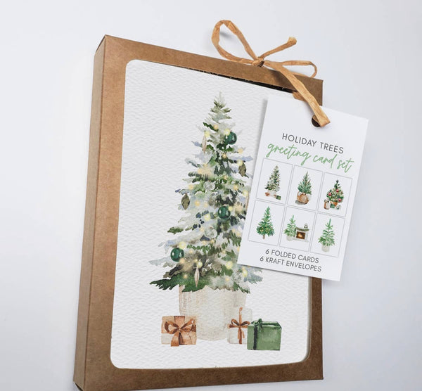 Boxed Set of 6 or 12 Holiday Greeting Cards, Christmas Trees