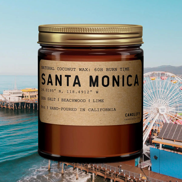 Santa Monica , California Scented Candle, Coconut Wax, Amber