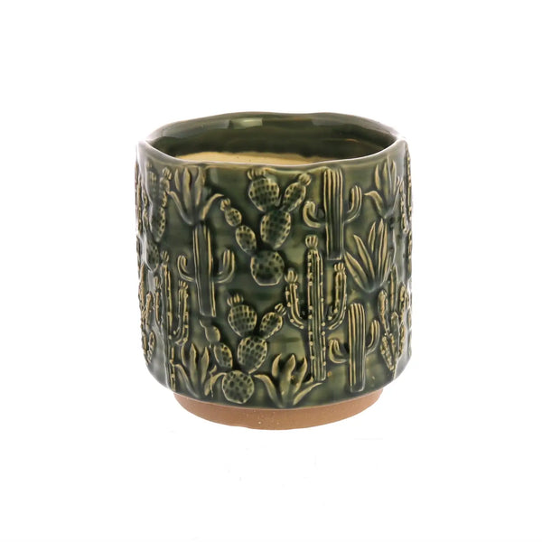 Cactus Motif Cachepot, Ceramic - Green